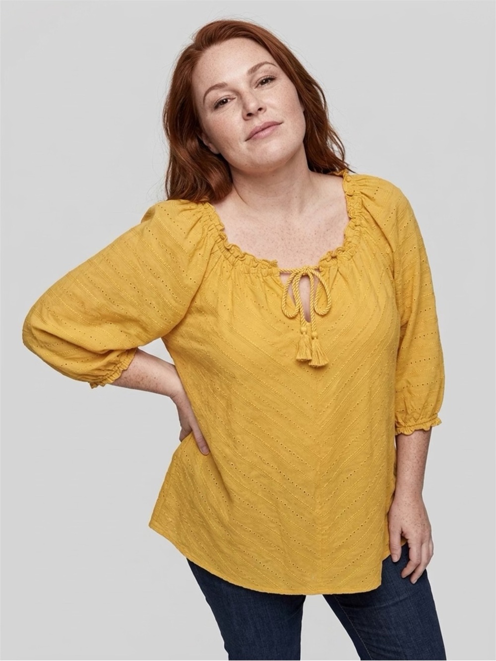 Wonderly Yellow Tie-Front Peasant Blouse